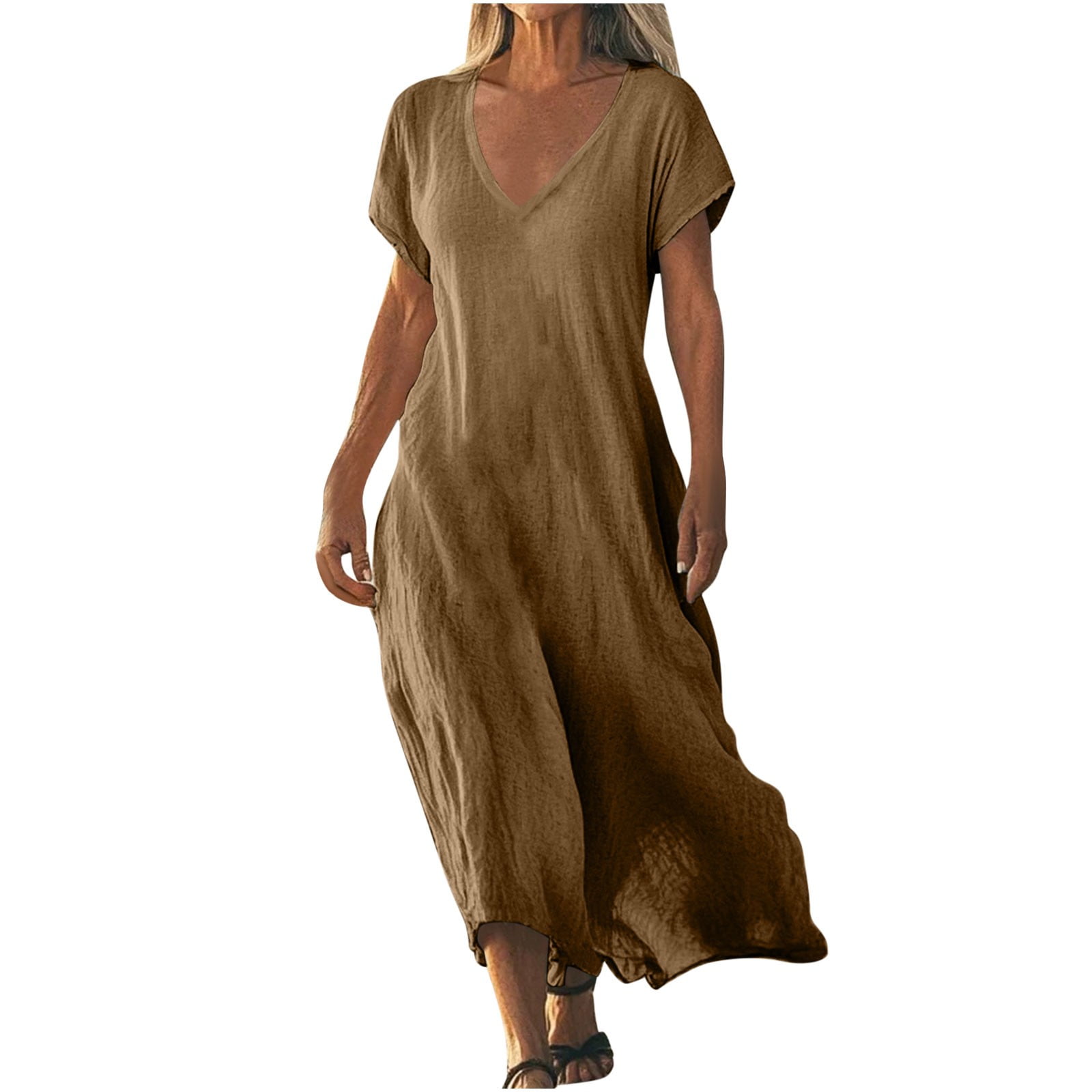 Long Women Summer Elegant Cotton And Linen Ruffle Boho Beach Maxi Dress