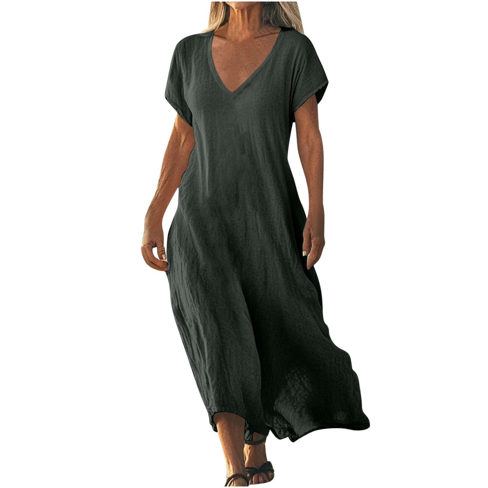 long cotton dress & Linen Backless Color:DotsandStripes-1 Dusty Blue Rosette Cowl odds-ends-ef