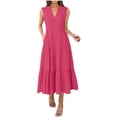 thumbnail image 1 of RYRJJ Summer Maxi Dresses for Women Casual Boho Sundresses Sleeveless V-Neck Pleated Beach Vacation Tank Dress with Pockets(Hot Pink,L), 1 of 7