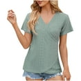 thumbnail image 1 of RYRJJ Summer Short Sleeve Shirts for Women Loose Fit Eyelet T-Shirt Cross Wrap V Neck Tunic Blouse Hollow Out Work Tops(Green,XL), 1 of 5