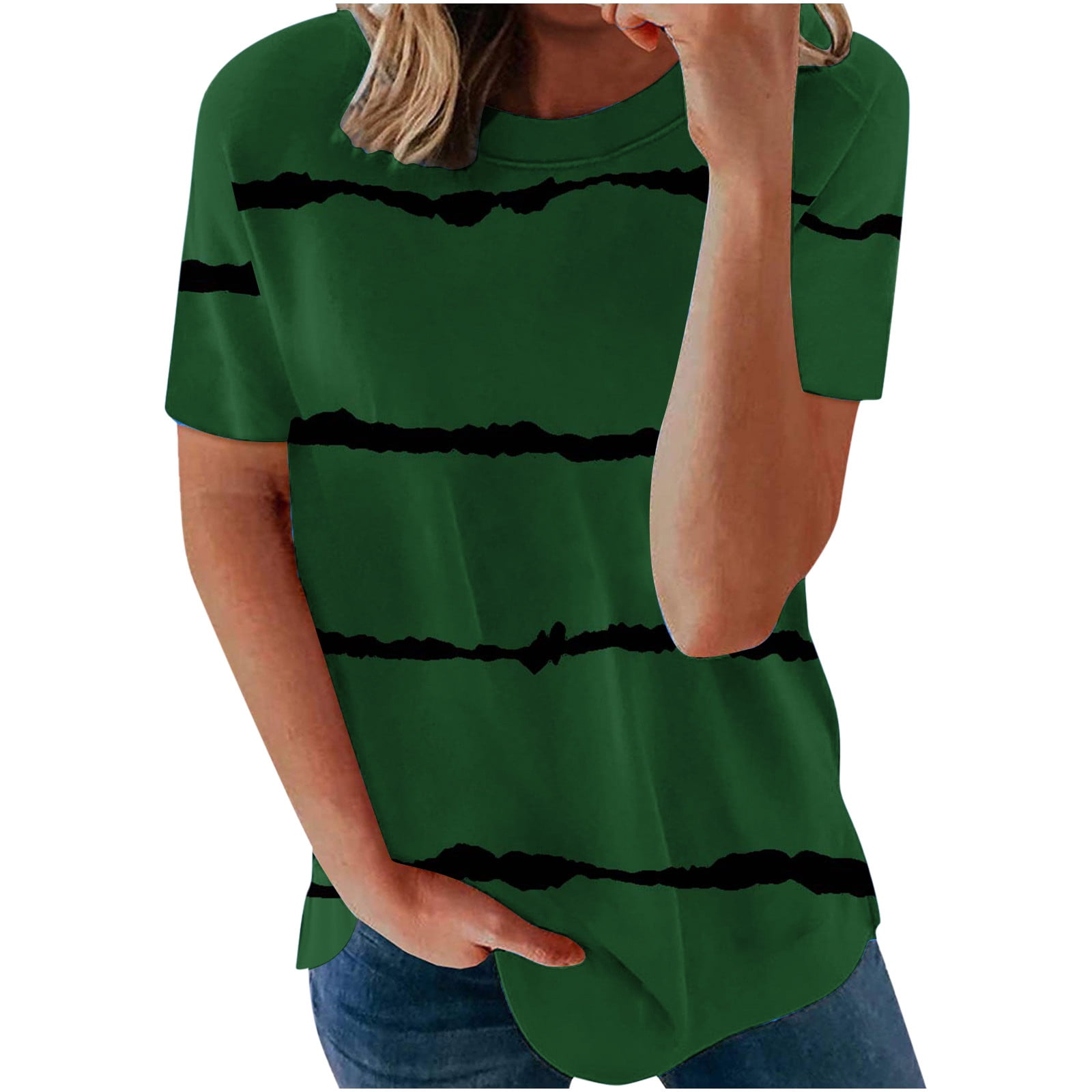 RYRJJ Womens 3/4 Sleeve Tops Dressy Casual Crewneck Summer Fashion Shirts  Trendy Blouses Loose Fitting Soft Tunics(Army Green,L)