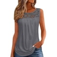 thumbnail image 1 of RYRJJ Summer Tank Tops for Women Loose Fit Pleated Tunics Scoop Neck Sleeveless Lace Tops Curved Hem Flowy Shirts(Dark Gray,XL), 1 of 6