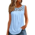 thumbnail image 1 of RYRJJ Summer Tank Tops for Women Loose Fit Pleated Tunics Scoop Neck Sleeveless Lace Tops Curved Hem Flowy Shirts(Light Blue,L), 1 of 6
