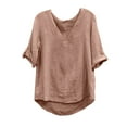 thumbnail image 1 of RYRJJ Summer Tops for Women Short Sleeve V Neck Cotton Linen Tunic Loose T Shirts Plus Size Casual Dressy Blouse(Beige,S), 1 of 6