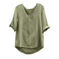 thumbnail image 1 of RYRJJ Summer Tops for Women Short Sleeve V Neck Cotton Linen Tunic Loose T Shirts Plus Size Casual Dressy Blouse(Green,XL), 1 of 6