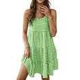 thumbnail image 1 of RYRJJ Sun Dresses for Women Casual Vacation Striped Print Sleeveless Mini Dress Ruffle Flowy Tiered Beach Dress(Green,XXL), 1 of 8