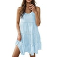 thumbnail image 1 of RYRJJ Sun Dresses for Women Casual Vacation Striped Print Sleeveless Mini Dress Ruffle Flowy Tiered Beach Dress(Light Blue,S), 1 of 8