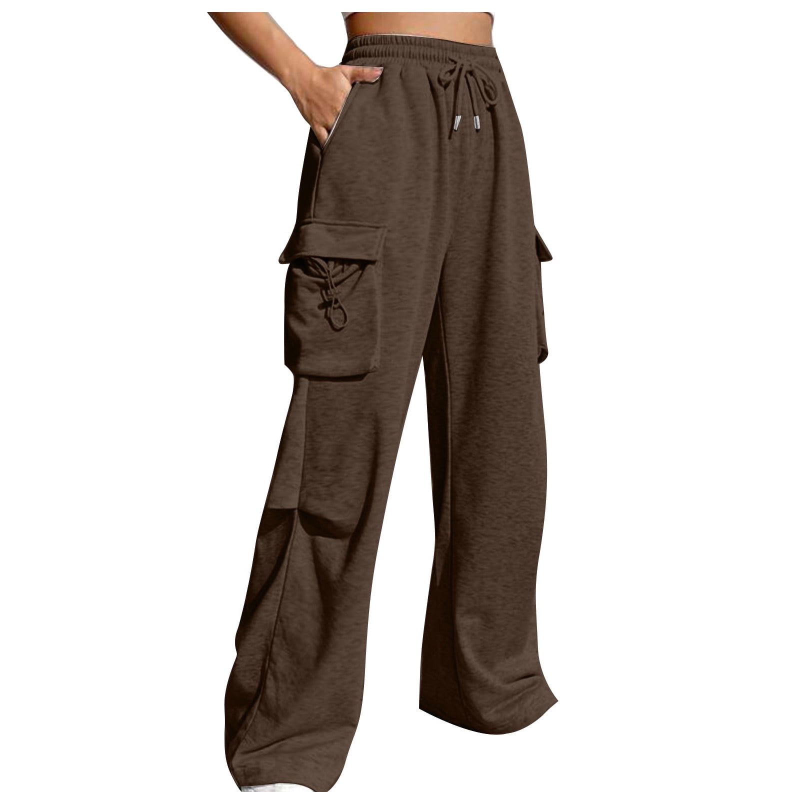  Womens Cargo Sweatpants Fleece High Waisted Baggy Loose Fit  Casual Wide Leg Joggers Pants Athletic Sport Sweet Lounge Pants Y2K 2023  Trendy Fashion Fall Outfits 1344-zongse-XL Brown