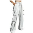 thumbnail image 1 of RYRJJ Sweatpants for Women Cargo Pants Drawstring Baggy Wide Leg Sweatpants High Waist Sporty Gym Athletic Fit Jogger Lounge Trousers with 4 Pockets Gray S, 1 of 9