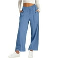 thumbnail image 1 of RYRJJ Sweatpants for Women Casual High Waisted Wide Leg Joggers Pants Fall Fashion Loose Comfy Trousers with Pockets(Blue,L), 1 of 6
