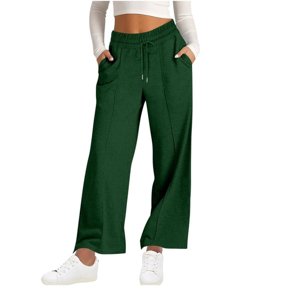 RYRJJ Sweatpants for Women Casual High Waisted Wide Leg Joggers Pants Fall Fashion Loose Comfy Trousers with Pockets(Green,M)
