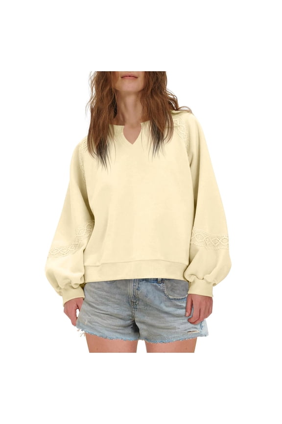 Sweatshirt for Women Oversized Fleece Embroidered Crochet Hoodies Cropped Pullover Tops Comfy Fall Outfits Clothes(Beige,M)