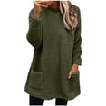 thumbnail image 1 of RYRJJ Sweatshirts for Women Trendy Fuzzy Fleece Pullover Sherpa Warm Long Tops Oversized Round Neck Casual Shirts Fluffy Tunic with Pockets(Army Green,S), 1 of 4