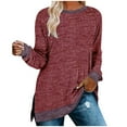 thumbnail image 1 of RYRJJ Sweatshirts for Women Crew Neck Long Sleeve Plain Fashion Casual Tunic Tops for Leggings Lightweight Loose Side Slit Pullover(Wine,XXL), 1 of 6