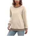 thumbnail image 1 of RYRJJ Sweatshirts for Women Crewneck Long Sleeve Loose Fit Tops Color Block Ribbed Trim Fashion Lightweight Pullover Shirts(Beige,M), 1 of 5