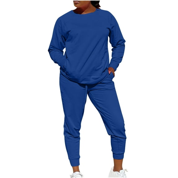 RYRJJ Sweatsuits for Women Set 2 Piece Jogging Suit Long Sleeve Pullover Sweatshirts Sweatpants Tracksuit Casual Outfits(Blue,L)