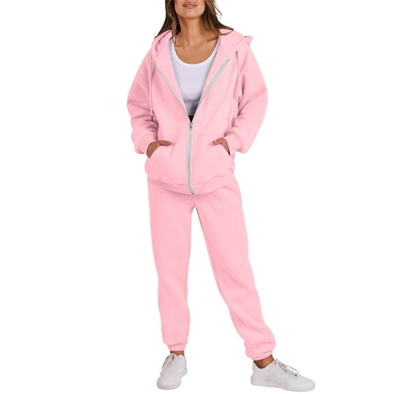 RYRJJ Sweatsuits for Women Set 2 Piece Outfits Oversized Full Zip Hoodie Jacket Sweatshirt Jogger Sweatpants Tracksuit Matching Sets(Pink,L)
