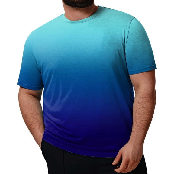 RYRJJ T Shirts for Men Plus Size Summer Casual Short Sleeve Crewneck Tshirts Soft Loose Fit Basic Graphic Tees Tops(Gradient Blue,4XL)