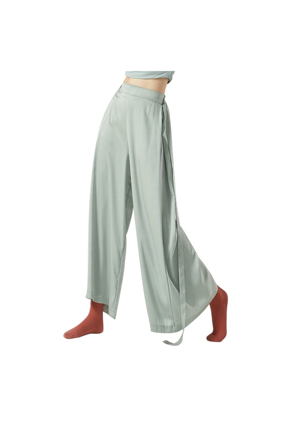 Teen Girls Women Palazzo Dance Pants Wide Leg Loungewear for Ballet/Workout/Yoga(Green,S)
