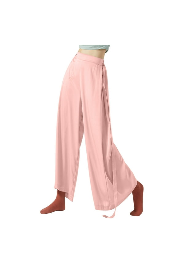 Teen Girls Women Palazzo Dance Pants Wide Leg Loungewear for Ballet/Workout/Yoga(Pink,S)