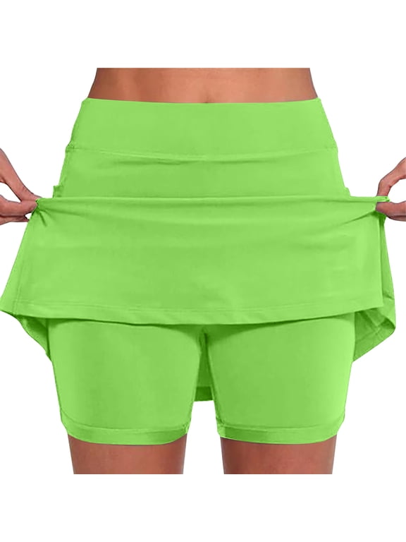 Tennis Skirt for Women with Inner Shorts High Waisted Athletic Golf Skorts Running Workout Skirts 2 in 1(Fluorescent Green,L)