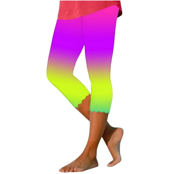 RYRJJ Tie Dye Capri Leggings for Women High Waisted Stretch Knee Length Leggings Casual Summer Workout Athletic Running Yoga Capris Pants