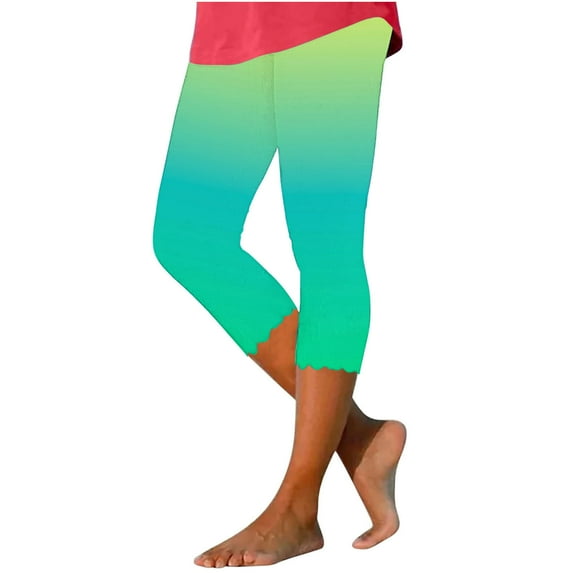 RYRJJ Tie Dye Capri Leggings for Women High Waisted Stretch Knee Length Leggings Casual Summer Workout Athletic Running Yoga Capris Pants