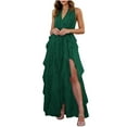 thumbnail image 1 of RYRJJ Tiered Tulle Prom Dress for Women Elegant Evening Maxi Dresses Halter V-Neck Formal Party Ball Gowns with Slit(Green,M), 1 of 9