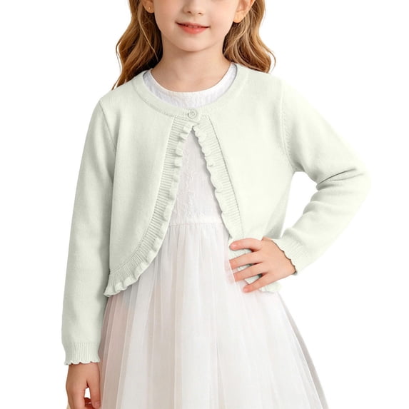 RYRJJ Toddler Girls Cardigan Sweater Bolero Shrug Baby Kids Long Sleeve Cropped Dress Up One Button Open Front Sweaters Tops