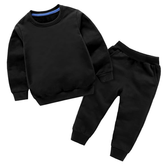 RYRJJ Toddler Kids Boy Girl Clothes Fall Winter Outfits Solid Color Crewneck Pullover Sweatshirt and Jogger Pants 2 Piece Tracksuits Set(Black,12-18 Months)