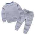 thumbnail image 1 of RYRJJ Toddler Kids Boy Girl Clothes Fall Winter Outfits Solid Color Crewneck Pullover Sweatshirt and Jogger Pants 2 Piece Tracksuits Set(Gray,12-18 Months), 1 of 8