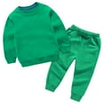 thumbnail image 1 of RYRJJ Toddler Kids Boy Girl Clothes Fall Winter Outfits Solid Color Crewneck Pullover Sweatshirt and Jogger Pants 2 Piece Tracksuits Set(Green,3-4 Years), 1 of 5