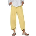 thumbnail image 1 of RYRJJ Trendy Summer Capri Pants for Women Butterfly Print Cotton Linen Baggy Pant Elastic Waisted Wide Leg Cropped Lounge Trousers(Yellow,L), 1 of 4