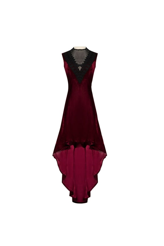 Vintage Gothic Dress for Women Sleeveless Retro Velvet Hi-Low Midi Dress Medieval Renaissance Party Cocktail Dresses(Red,M)