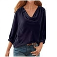 thumbnail image 1 of RYRJJ Vintage Velvet Tops for Women Dressy Casual Elegant 3/4 Lantern Sleeve Cowl Neck Tee Shirts Solid Color Pullover Blouses(Purple,XL), 1 of 6