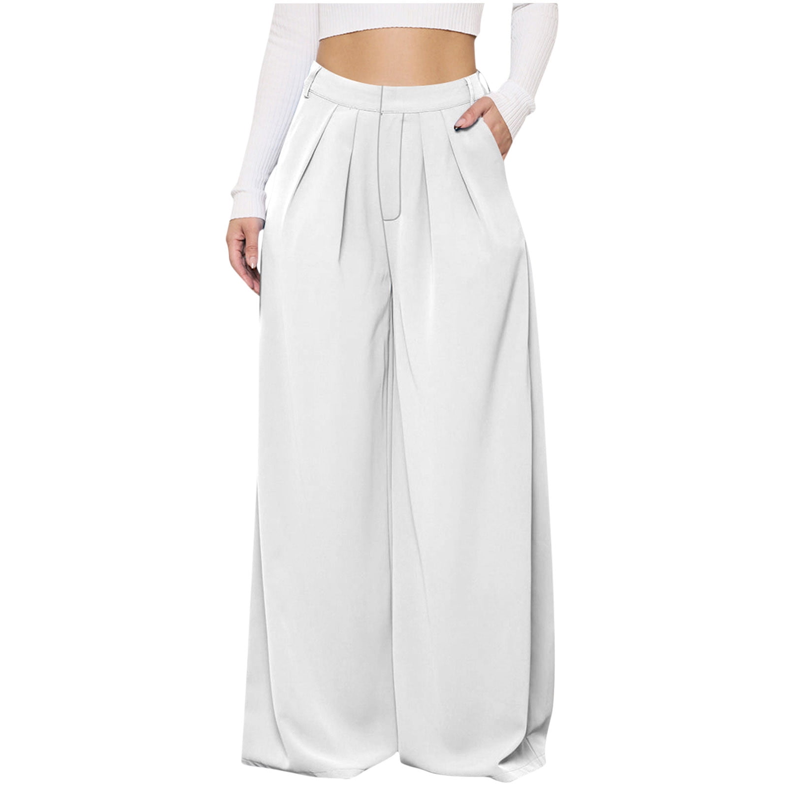RYRJJ Wide Leg Dress Pants for Women High Waist Pocket Business Work Long  Palazzo Pant Pleated Loose Casual Floor Length Trousers(White,3XL) -  Walmart.com