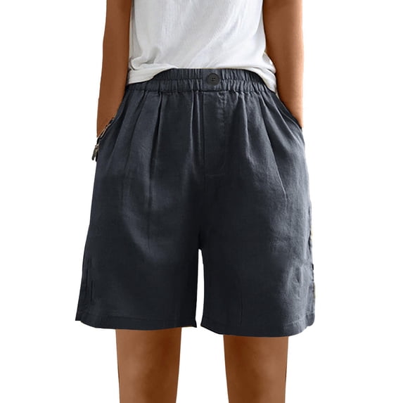 RYRJJ Wide Leg Linen Shorts for Women Elastic High Waisted Pleated Casual Loose Bermuda Shorts Fashion Summer Pants with Pockets(Black,XL)
