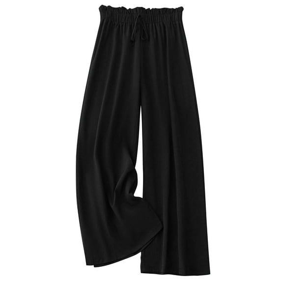 RYRJJ Wide Leg Palazzo Pants for Women - High Waist Casual Beach Lounge Pants Drawstring Baggy Flowy Trousers with Pockets(Black,M)
