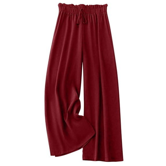 RYRJJ Wide Leg Palazzo Pants for Women - High Waist Casual Beach Lounge Pants Drawstring Baggy Flowy Trousers with Pockets(Wine,M)