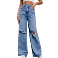 thumbnail image 1 of RYRJJ Wide Leg Ripped Jeans for Women High Waist Baggy Distressed Denim Pants Casual Y2K Trendy Streetwear Trousers(Dark Blue,L), 1 of 7