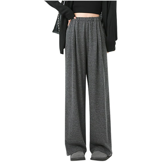RYRJJ Wide Leg Sweatpants for Women High Waist Joggers Pants with Pockets Lightweight Comfy Baggy Lounge Trousers(Dark Gray,S)