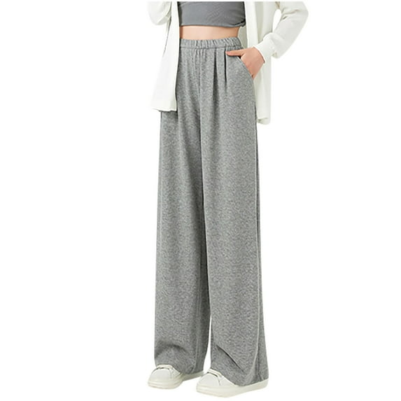 RYRJJ Wide Leg Sweatpants for Women High Waist Joggers Pants with Pockets Lightweight Comfy Baggy Lounge Trousers(Gray,L)