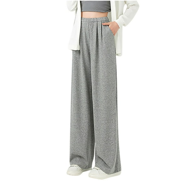 RYRJJ Wide Leg Sweatpants for Women High Waist Joggers Pants with Pockets Lightweight Comfy Baggy Lounge Trousers(Gray,XL)