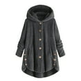 thumbnail image 1 of RYRJJ Winter Coats for Women Plus Size Hooded Cardigan Fuzzy Fleece Button Down Coats Long Sleeve Irregular Hoodie Outerwear Jackets, 1 of 6