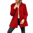 thumbnail image 1 of RYRJJ Winter Trench Coat for Women Warm Single Breasted Pea Overcoat Casual Mid-Long Woolen Hooded Outwear with Pocket (Red,XL), 1 of 8
