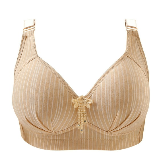 RYRJJ Wireless Support Bras for Women Striped Full Cup Lift Plus Size Bras Wirefree Push Up Shaping Comfort Everyday Bralette Bras(Z1-Beige,M)