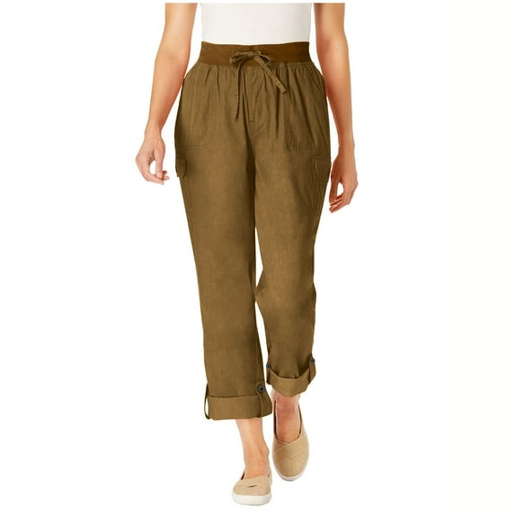 RYRJJ Woman Plus Size Convertible 2-in-1 Cargo Pant & Capri Elastic Waist Outdoor Athletic Travel Trousers Joggers Sweatpants with Pockets