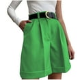 thumbnail image 1 of RYRJJ Women Business Casual Button Dress Shorts High Waist Wide Leg Pleated Shorts Summer Solid Bermuda Shorts with Pockets(Green,M), 1 of 8