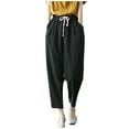 thumbnail image 1 of RYRJJ Women Cotton Linen Drawstring Cropped Pants Baggy Capri Straight Leg Lounge Trousers Elastic Waist Casual Comfy Pants(Black,L), 1 of 8