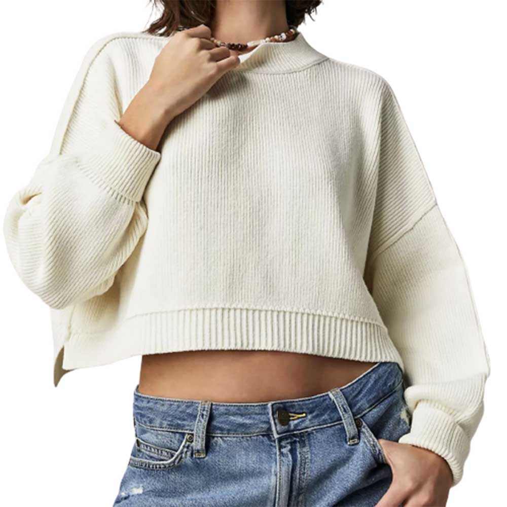 Knit Ribbed Bodysuit Shirts for Women Long Puff Sleeve Sweaters 2023  Crewneck Tunic Sweaters Pullover Tops Beige at  Women's Clothing store